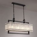 Selena Medium Linear Pendant, 8 Light E27, Matt Black/Crystal Sand Glass Item Weight: 15.5kg additional 3