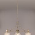 Lucinda Linear Pendant With 38cm Patterned Round Shade, 3 x E27, Antique Brass/Clear Glass Item Weight: 19.1kg additional 3