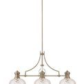 Lucinda Linear Pendant With 30cm Flat Round Patterned Shade, 3 x E27, Antique Brass/Clear Glass additional 6