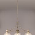 Lucinda Linear Pendant With 30cm Flat Round Patterned Shade, 3 x E27, Antique Brass/Clear Glass additional 4