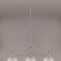 Lucinda Linear Pendant With 30cm Flat Round Patterned Shade, 3 x E27, Polished Nickel/Clear Glass additional 3