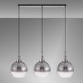 Angela Linear 3 Light Pendant E27 With 30cm Globe Glass, Smoked/Clear Polished Nickel/Matt Black additional 2