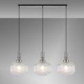 Angela Linear 3 Light Pendant E27, Polished Nickel/Matt Black With 30cm Pumpkin Shaped Ribbed Clear Glass additional 1