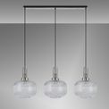 Angela Linear 3 Light Pendant E27, Polished Nickel/Matt Black With 30cm Pumpkin Shaped Ribbed Clear Glass additional 2