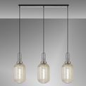 Angela Linear 3 Light Pendant E27 With 20cm Tubular Ribbed Glass, Champagne Polished Nickel/Matt Black additional 2