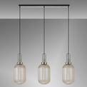 Angela Linear 3 Light Pendant E27 With 20cm Tubular Ribbed Glass, Champagne Polished Nickel/Matt Black additional 1