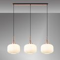 Angela Linear 3 Light Pendant E27, Copper/Matt Black With 30cm Pumpkin Shaped Ribbed Opal Glass additional 1