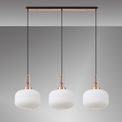 Angela Linear 3 Light Pendant E27, Copper/Matt Black With 30cm Pumpkin Shaped Ribbed Opal Glass additional 2