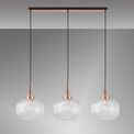 Angela Linear 3 Light Pendant E27, Copper/Matt Black With 30cm Pumpkin Shaped Ribbed Clear Glass additional 2