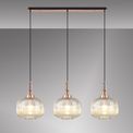 Angela Linear 3 Light Pendant E27, Copper/Matt Black With 30cm Pumpkin Shaped Ribbed Champagne Glass additional 1