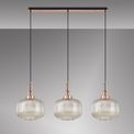 Angela Linear 3 Light Pendant E27, Copper/Matt Black With 30cm Pumpkin Shaped Ribbed Champagne Glass additional 2