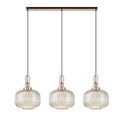 Angela Linear 3 Light Pendant E27, Copper/Matt Black With 30cm Pumpkin Shaped Ribbed Champagne Glass additional 4