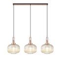 Angela Linear 3 Light Pendant E27, Copper/Matt Black With 30cm Pumpkin Shaped Ribbed Champagne Glass additional 3