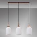 Angela Linear 3 Light Pendant E27 With 20cm Tubular Ribbed Glass, Opal Copper/Matt Black additional 2