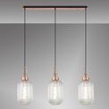 Angela Linear 3 Pendant Light E27 With 20cm Tubular Ribbed Glass, Clear Copper/Matt Black additional 1