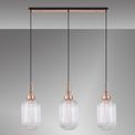 Angela Linear 3 Pendant Light E27 With 20cm Tubular Ribbed Glass, Clear Copper/Matt Black additional 2