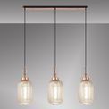 Angela Linear 3 Light Pendant E27 With 20cm Tubular Ribbed Glass, Champagne Copper/Matt Black additional 1