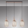 Angela Linear 3 Light Pendant E27 With 20cm Tubular Ribbed Glass, Champagne Copper/Matt Black additional 2