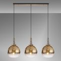 Angela Linear 3 Light Pendant E27 With 30cm Globe Glass, Brass Gold/Clear Brass Gold/Matt Black additional 1