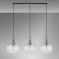 Angela Linear 3 Light Pendant E27, Brass Gold/Matt Black With 30cm Pumpkin Shaped Ribbed Clear Glass additional 2