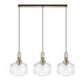 Angela Linear 3 Light Pendant E27, Brass Gold/Matt Black With 30cm Pumpkin Shaped Ribbed Clear Glass additional 4