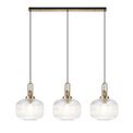 Angela Linear 3 Light Pendant E27, Brass Gold/Matt Black With 30cm Pumpkin Shaped Ribbed Clear Glass additional 3