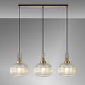 Angela Linear 3 Light Pendant E27, Brass Gold/Matt Black With 30cm Pumpkin Shaped Ribbed Champagne Glass additional 1