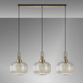 Angela Linear 3 Light Pendant E27, Brass Gold/Matt Black With 30cm Pumpkin Shaped Ribbed Champagne Glass additional 2
