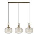 Angela Linear 3 Light Pendant E27, Brass Gold/Matt Black With 30cm Pumpkin Shaped Ribbed Champagne Glass additional 4