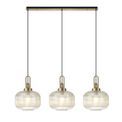 Angela Linear 3 Light Pendant E27, Brass Gold/Matt Black With 30cm Pumpkin Shaped Ribbed Champagne Glass additional 3
