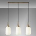Angela Linear 3 Light Pendant E27 With 20cm Tubular Ribbed Glass, Opal Brass Gold/Matt Black additional 1