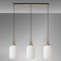 Angela Linear 3 Light Pendant E27 With 20cm Tubular Ribbed Glass, Opal Brass Gold/Matt Black additional 2