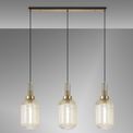 Angela Linear 3 Light Pendant E27 With 20cm Tubular Ribbed Glass, Clear Brass Gold/Matt Black additional 1