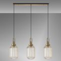 Angela Linear 3 Light Pendant E27 With 20cm Tubular Ribbed Glass, Clear Brass Gold/Matt Black additional 2
