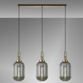 Angela Linear 3 Light Pendant E27 With 20cm Tubular Ribbed Glass, Smoked Brass Gold/Matt Black additional 1
