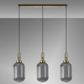 Angela Linear 3 Light Pendant E27 With 20cm Tubular Ribbed Glass, Smoked Brass Gold/Matt Black additional 2