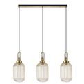 Angela Linear 3 Light Pendant E27 With 20cm Tubular Ribbed Glass, Champagne Brass Gold/Matt Black additional 4