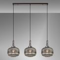 Angela Linear 3 Light Pendant E27, Black Chrome/Matt Black With 30cm Pumpkin Shaped Ribbed Smoked Glass additional 1