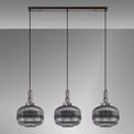 Angela Linear 3 Light Pendant E27, Black Chrome/Matt Black With 30cm Pumpkin Shaped Ribbed Smoked Glass additional 2