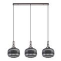 Angela Linear 3 Light Pendant E27, Black Chrome/Matt Black With 30cm Pumpkin Shaped Ribbed Smoked Glass additional 4
