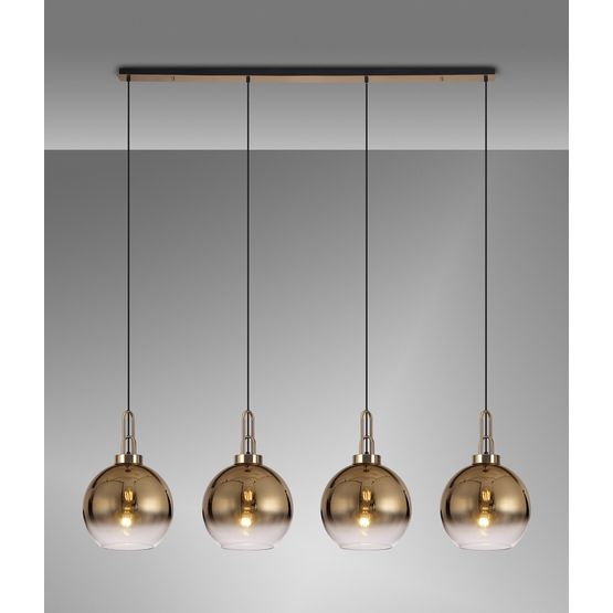 Angela Linear 4 Light Pendant E27 With 30cm Globe Glass, Brass Gold/Clear Brass Gold/Matt Black