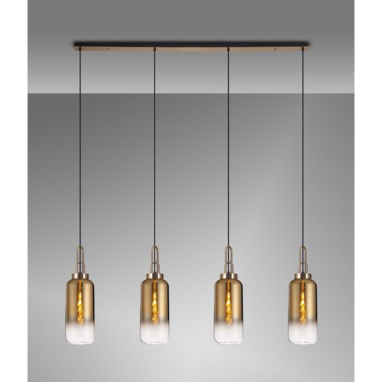 Angela Linear 4 Light Pendant E27 With 16cm Cylinder Glass, Brass Gold/Clear Brass Gold/Matt Black