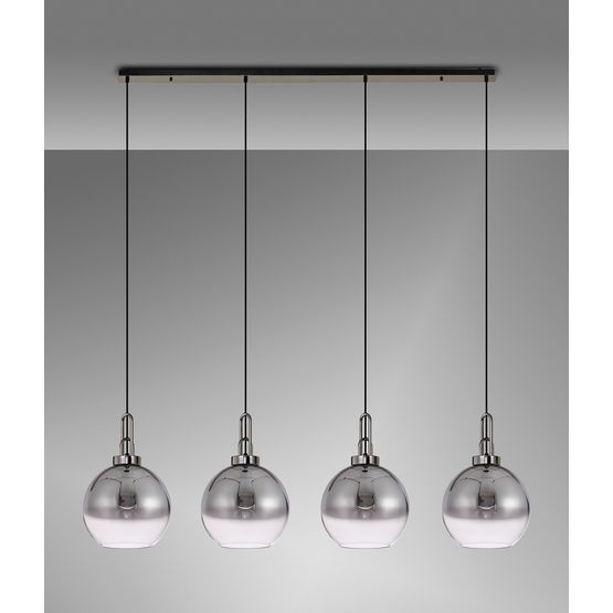 Angela Linear 4 Light Pendant E27 With 30cm Globe Glass, Smoked/Clear Black Chrome/Matt Black