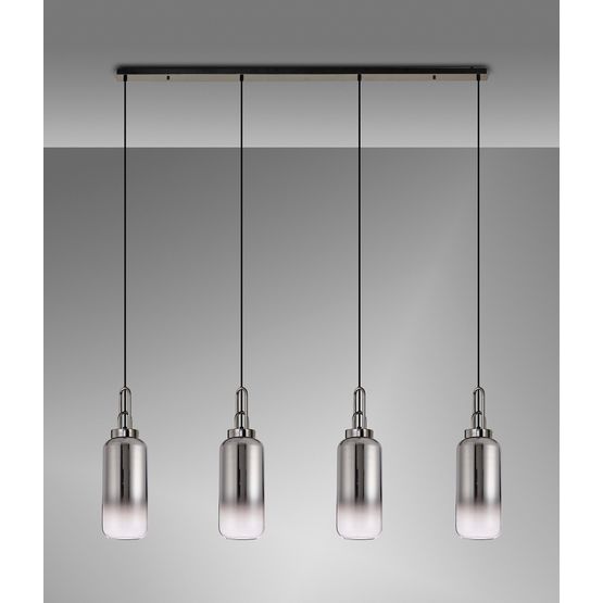 Angela Linear 4 Light Pendant E27 With 16cm Cylinder Glass, Smoked/Clear Black Chrome/Matt Black