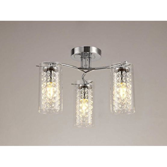 Molly Semi Ceiling Light, 3 x E14, Polished Chrome/Crystal/Glass