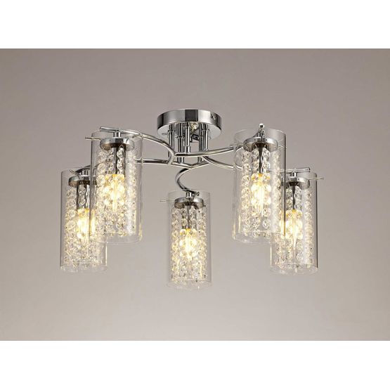 Molly Semi Ceiling Light, 5 x E14, Polished Chrome/Crystal/Glass