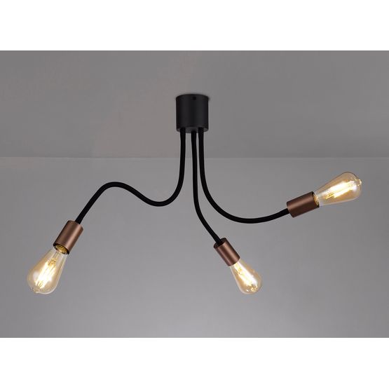 Grace Flexible Ceiling 3 Light E27, Satin Black/Brushed Copper