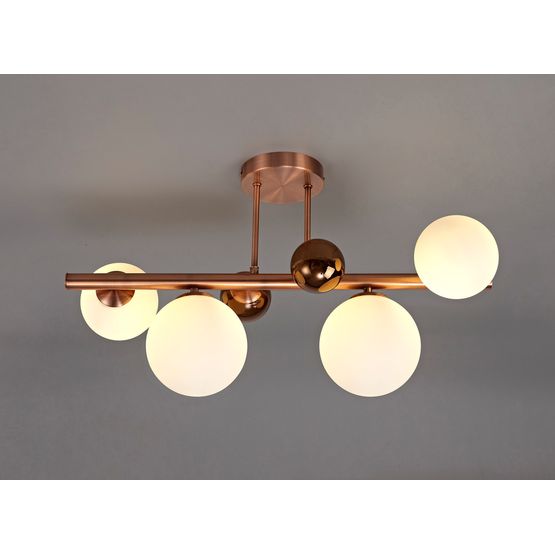 Rylee 4 x G9, Antique Copper, Opal &amp; Copper Glass Semi Flush Ceiling Light