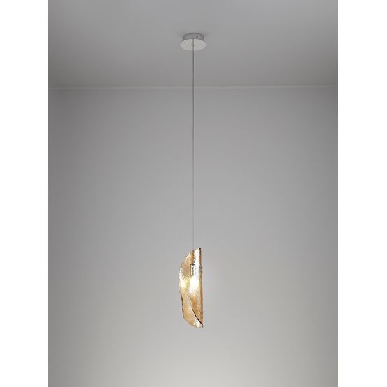 Wren Pendant 2m, 1 x G9, Polished Chrome/Amber Glass