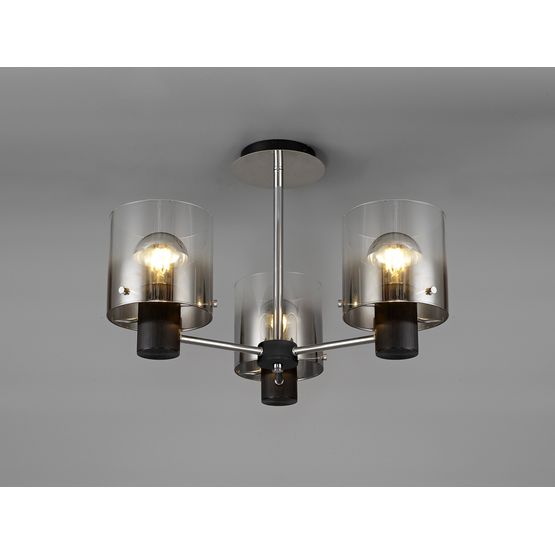 Brita Semi Ceiling Light, 3 x E27, Black/Smoke Fade Glass
